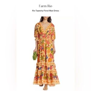 Farm Rio yellow tapestry maxi dress, Sz L, NWT!